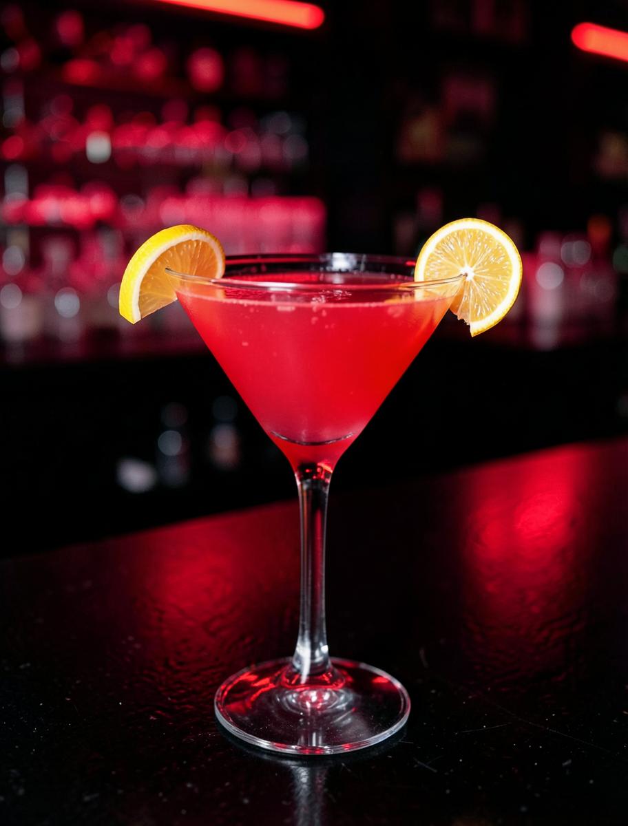 Pink cosmopolitan in a martini glass with a lime twist