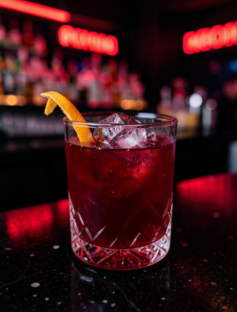 Negroni in a rocks glass with an orange twist